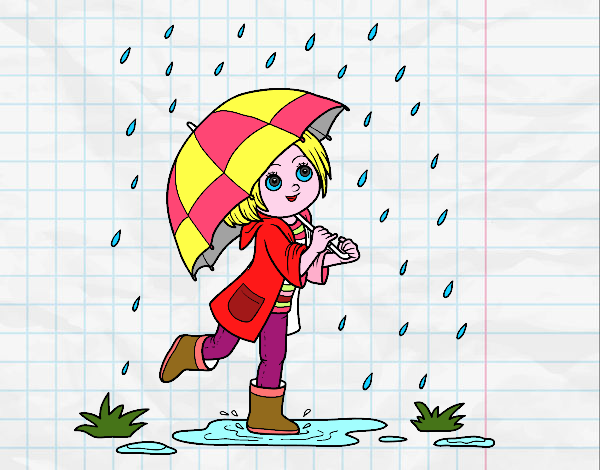 Desenho Menina com guarda-chuva na chuva pintado por nickkau