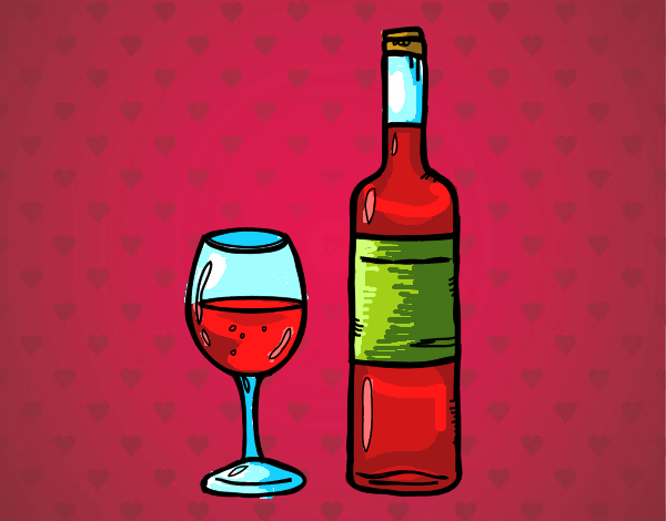 Desenho Garrafa de vinho e copo pintado por lulu105