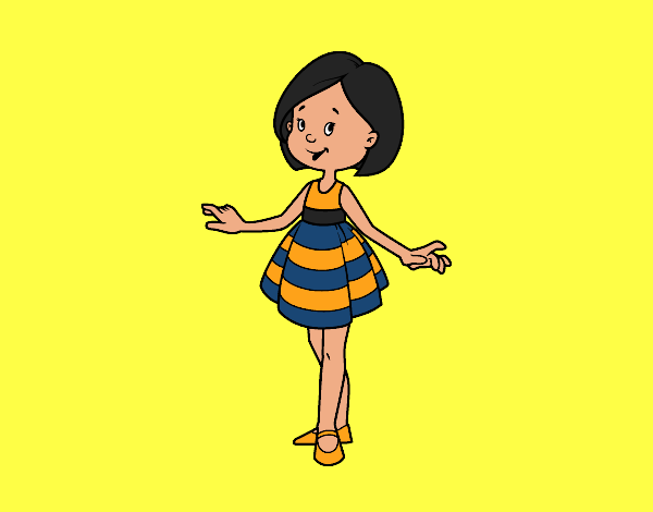 Desenho de Menina com vestido curto pintado e colorido por Joanas