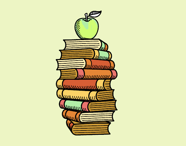 Desenho Livros e maçã pintado por ceciliaz