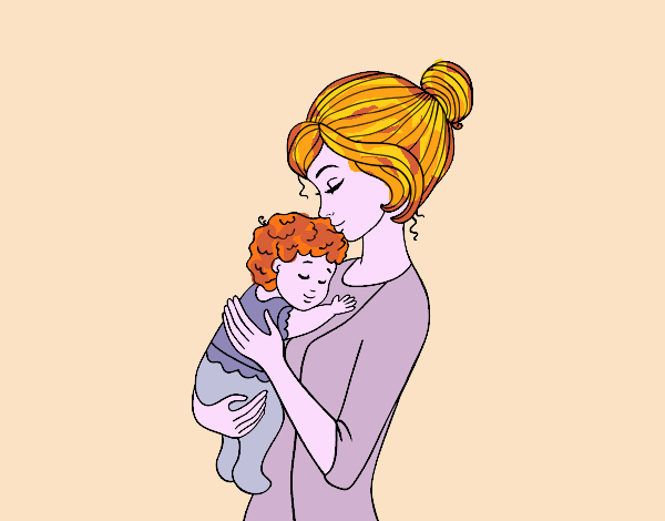 Desenho Mãe levando o bebê pintado por ceciliaz