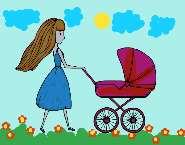 Desenho  Mãe com carrinho de criança pintado por ceciliaz