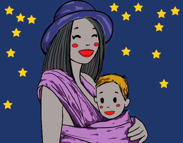 Desenho Mãe com o portador de bebê pintado por ceciliaz