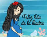 Desenho Mamã grávida no Dia da Mãe pintado por isaque 