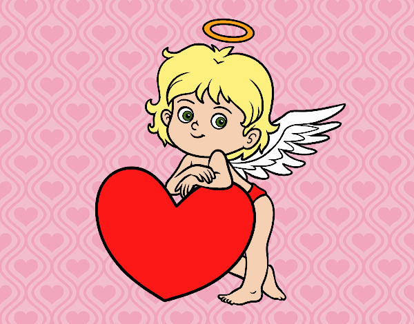 Desenho Cupido e um coração pintado por Juliaespin