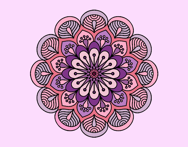 Desenho Mandala flor e folhas  pintado por leinha