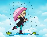 Desenho Menina com guarda-chuva na chuva pintado por Juliaespin