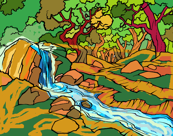 Desenho Paisagem da floresta com um rio pintado por m28castro