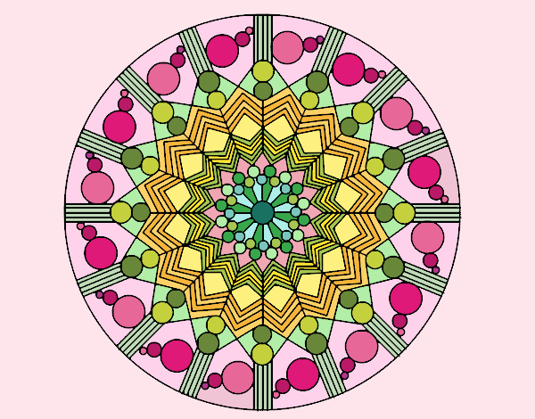 Desenho Mandala flor com círculos pintado por leinha