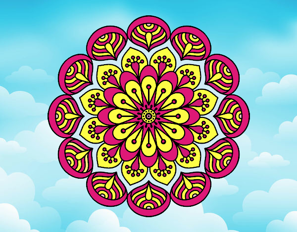 Desenho Mandala flor e folhas  pintado por Craudia