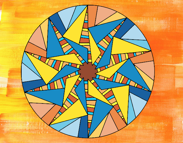 Desenho Mandala sol triangular pintado por leinha