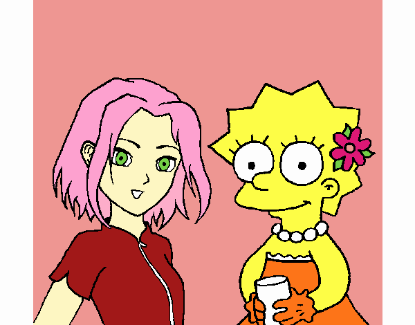 Desenho Sakura e Lisa pintado por rinata