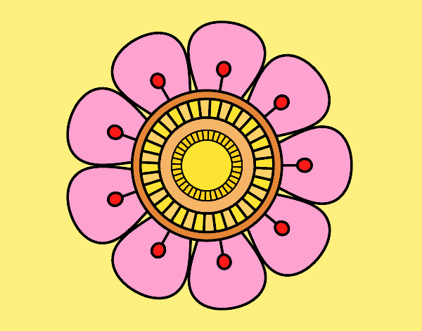 Desenho Mandala em forma de flor pintado por leinha
