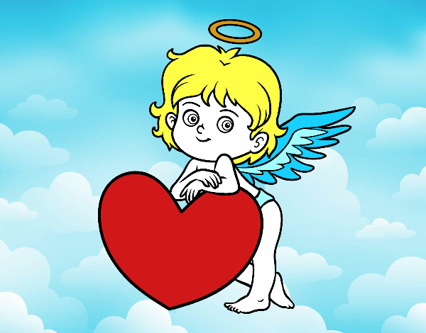 Desenho Cupido e um coração pintado por isalu