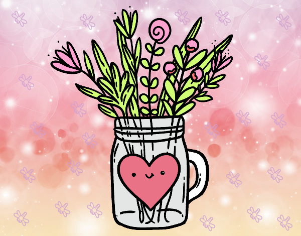 Desenho Pote com flores silvestres e um coração pintado por vitoria160