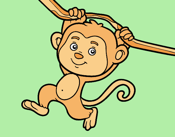 Desenho de Macaco pendurado em um galho pintado e colorido por Biagabi o  dia 16 de Março do 2017