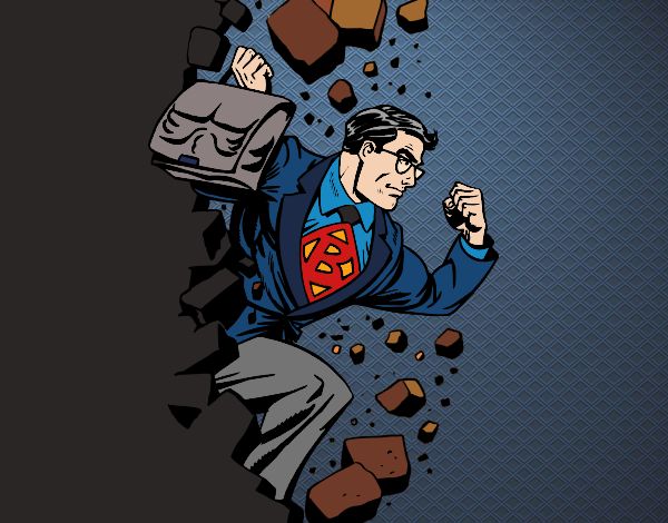 Superhero quebrar uma parede
