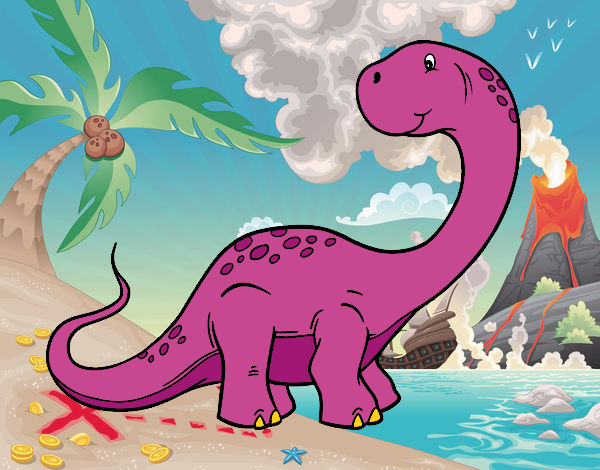 Desenho de dinossauro cor de rosa pintado e colorido por Usuário