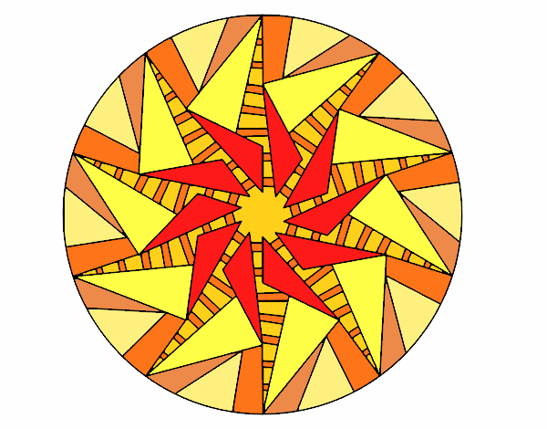 Desenho Mandala sol triangular pintado por guid