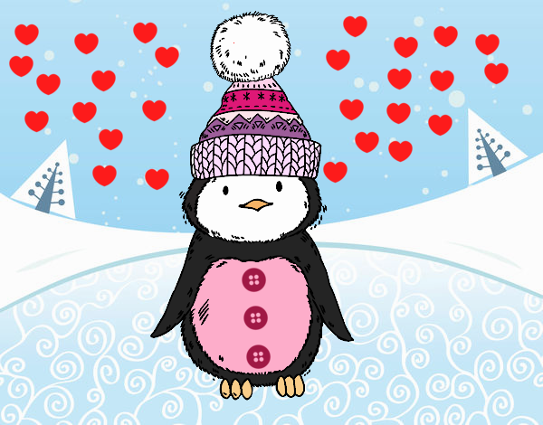 Pinguim com chapéu do inverno