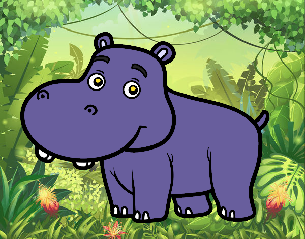 Desenho Hipopótamo jovem pintado por batatao