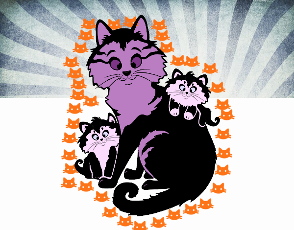 la mama gata con sus hijitos gatitos