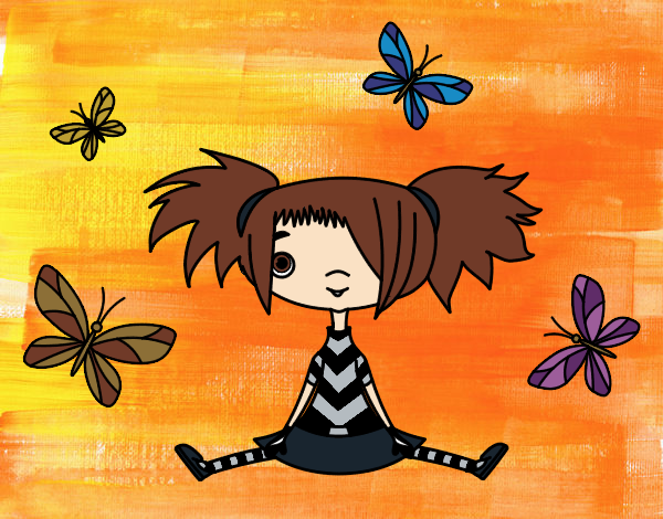 Desenho Menina com borboletas pintado por Craudia