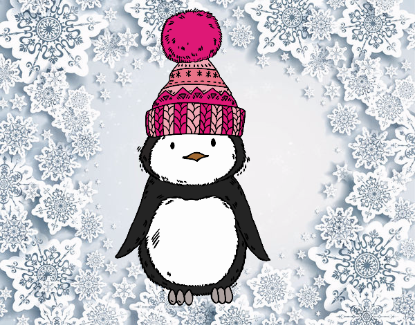 Desenho Pinguim com chapéu do inverno pintado por Sillvana