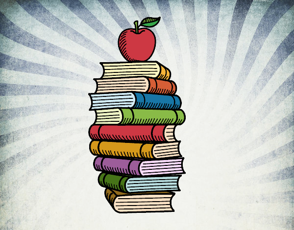 Desenho Livros e maçã pintado por Craudia