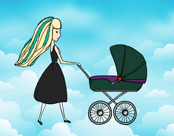 Desenho  Mãe com carrinho de criança pintado por qscguk
