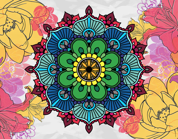 Desenho Mandala flash floral pintado por ludelry
