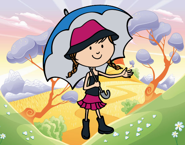 Desenho Menina com guarda-chuva pintado por Craudia