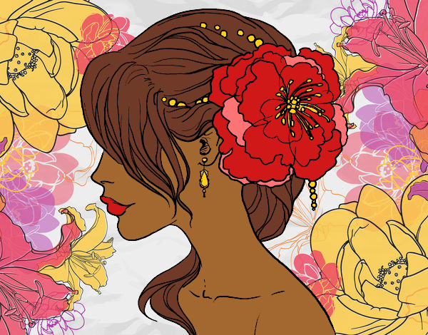 Desenho Penteado de casamento com flor pintado por Morais