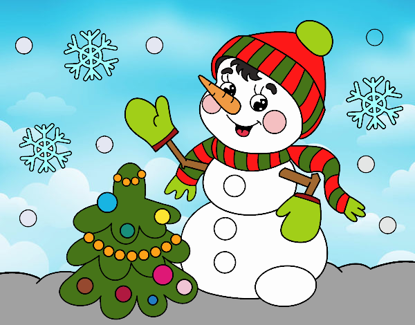 Desenho de Boneco de neve do cartão de Natal pintado e colorido por Usuário  não registrado o dia 06 de Agosto do 2017