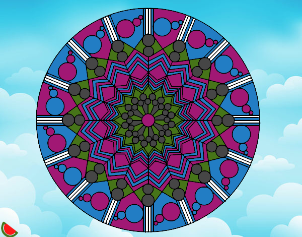 Desenho Mandala flor com círculos pintado por luzinda