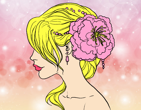 Desenho Penteado de casamento com flor pintado por zoi12