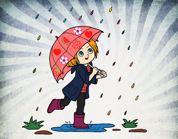 Desenho Menina com guarda-chuva na chuva pintado por Anninha09