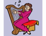 Desenho Mulher a tocar harpa pintado por Craudia