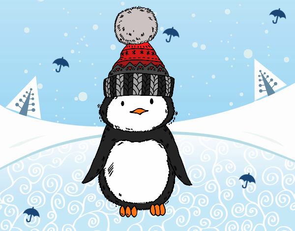 Desenho Pinguim com chapéu do inverno pintado por ANALUMA 