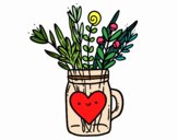 Desenho Pote com flores silvestres e um coração pintado por lohmann
