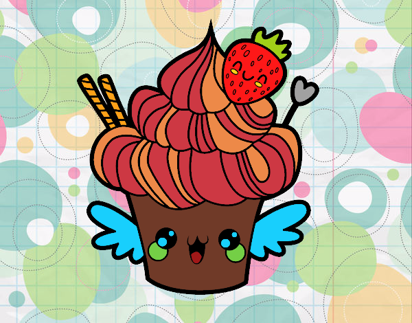 Cupcake kawaii com morango