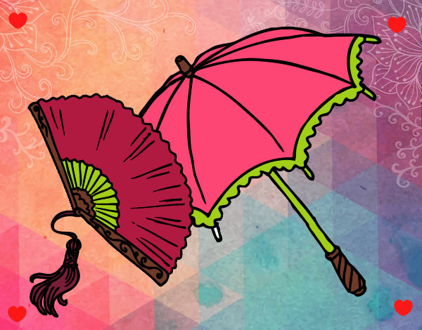 Desenho Leque e guarda-chuva pintado por Nathyye