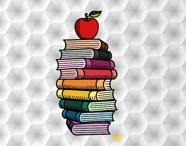 Desenho Livros e maçã pintado por Natani