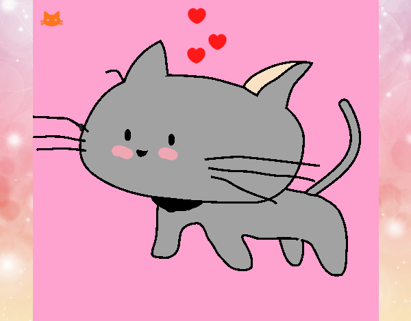 Desenho de gato fofo pintado e colorido por Usuário não registrado