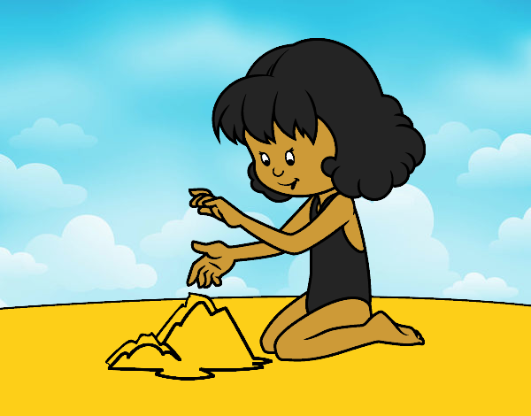 Desenho Menina que faz um castelo na areia pintado por Jujuli