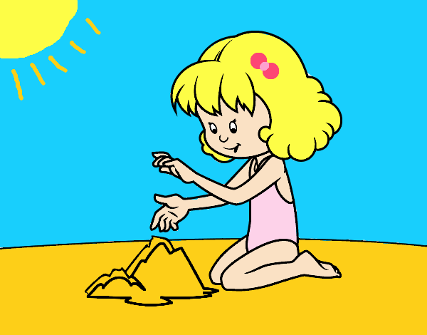 Desenho Menina que faz um castelo na areia pintado por Sonica