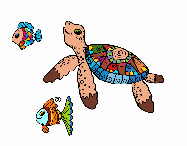Desenho Tartaruga de mar com peixes pintado por kellyalmei