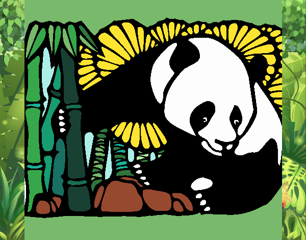 Desenho Urso panda e bambu pintado por Natani
