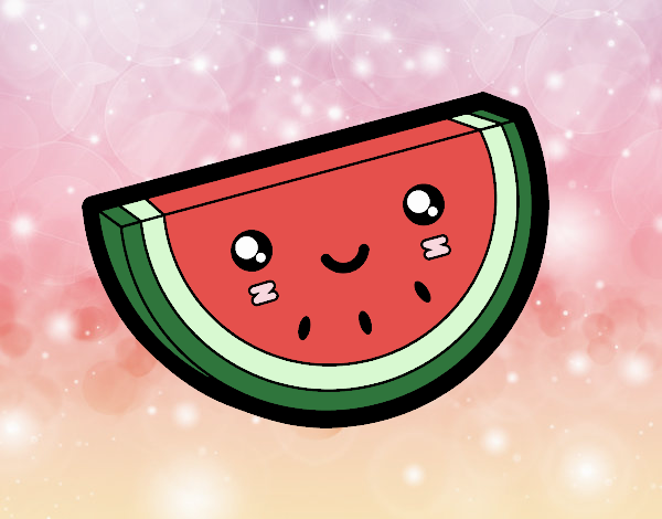 Desenho de melancia kawaii pintado e colorido por Usuário não