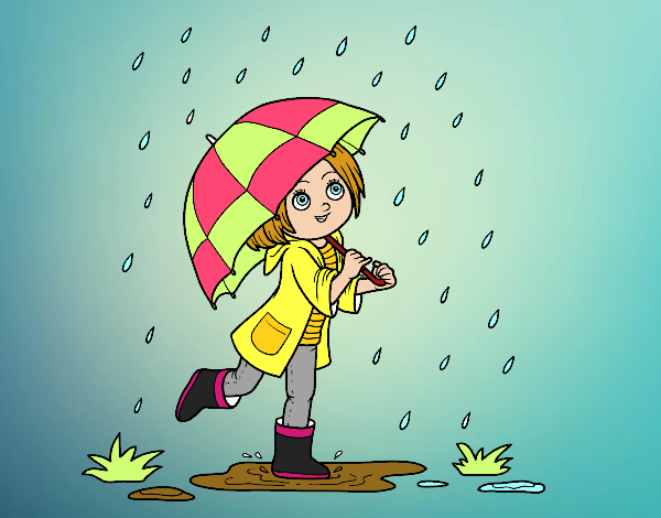 Desenho Menina com guarda-chuva na chuva pintado por Sheron